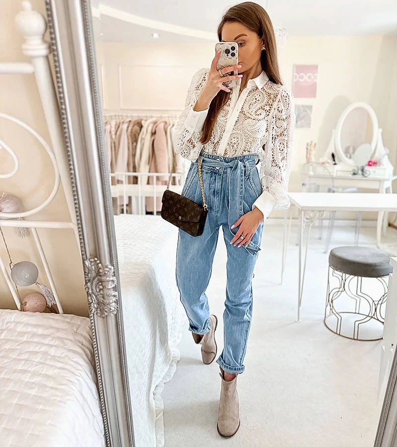 Blugi cu sac de hârtie albastru Alexandre