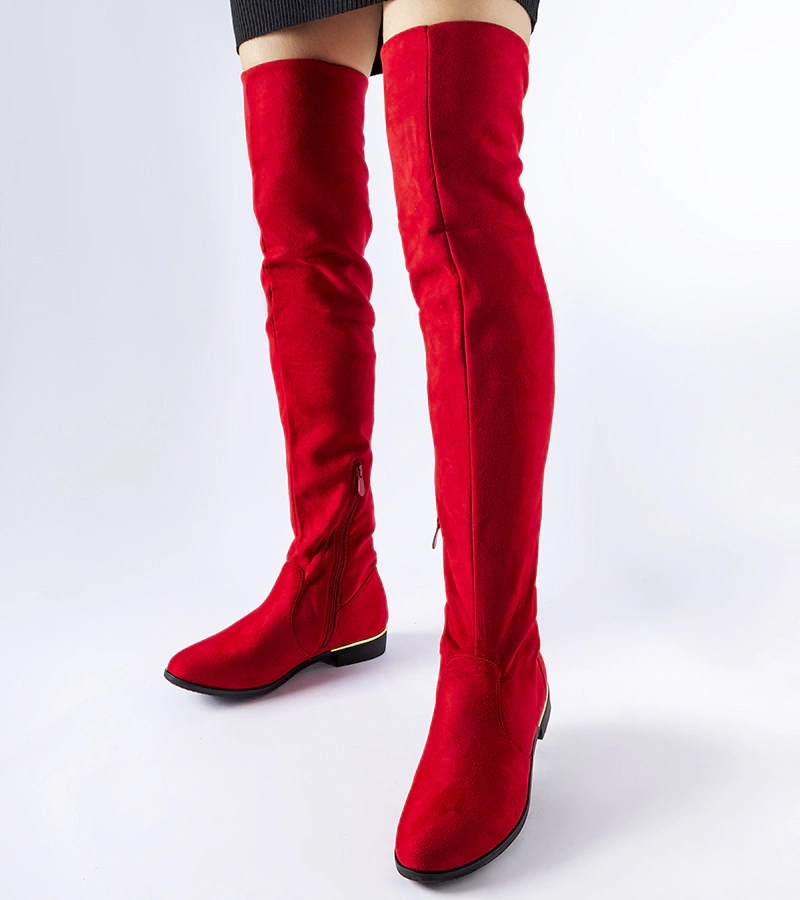 Cizme lungi rosii calduroase din eko-sueda Elwira