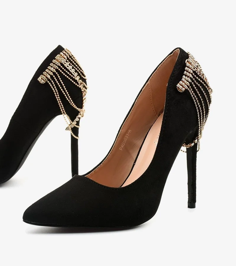 Pantofi stiletto Silvermore negri din piele de căprioară