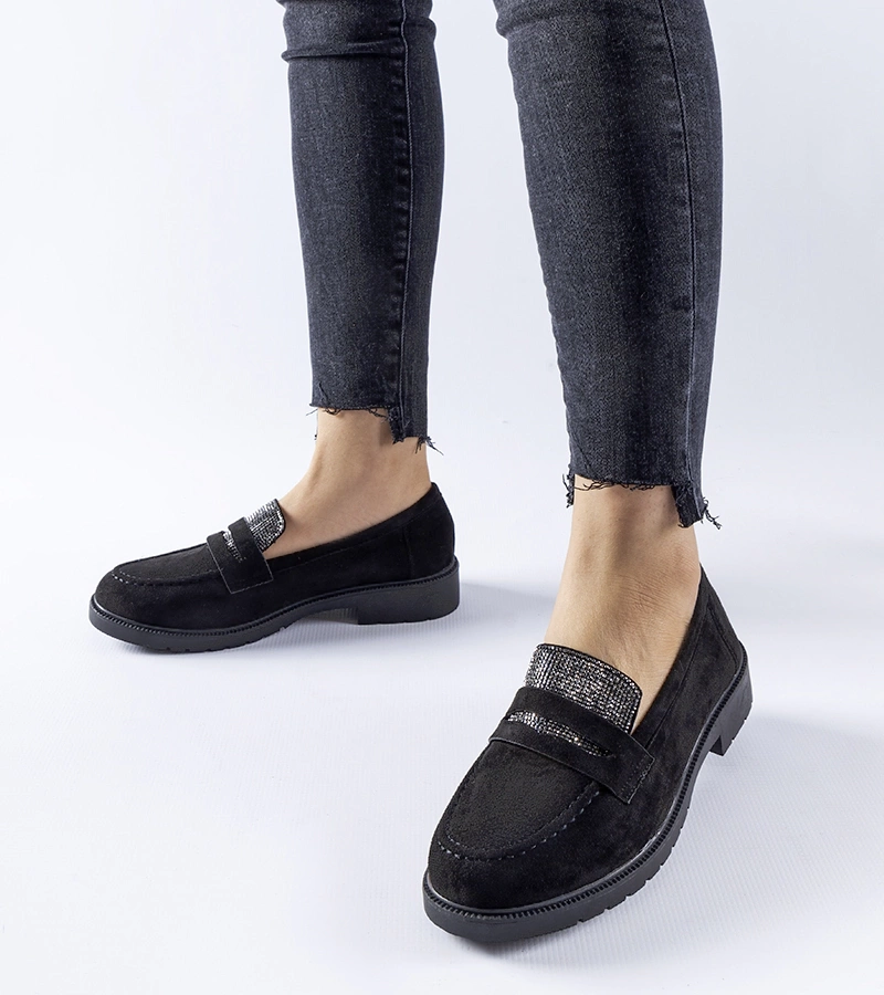 Mocasini negri cu strasuri Ippolito