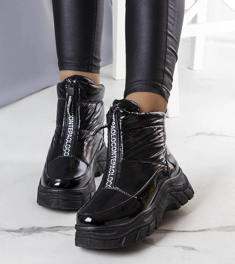 Cizme de zăpadă Leonel lăcuite negru