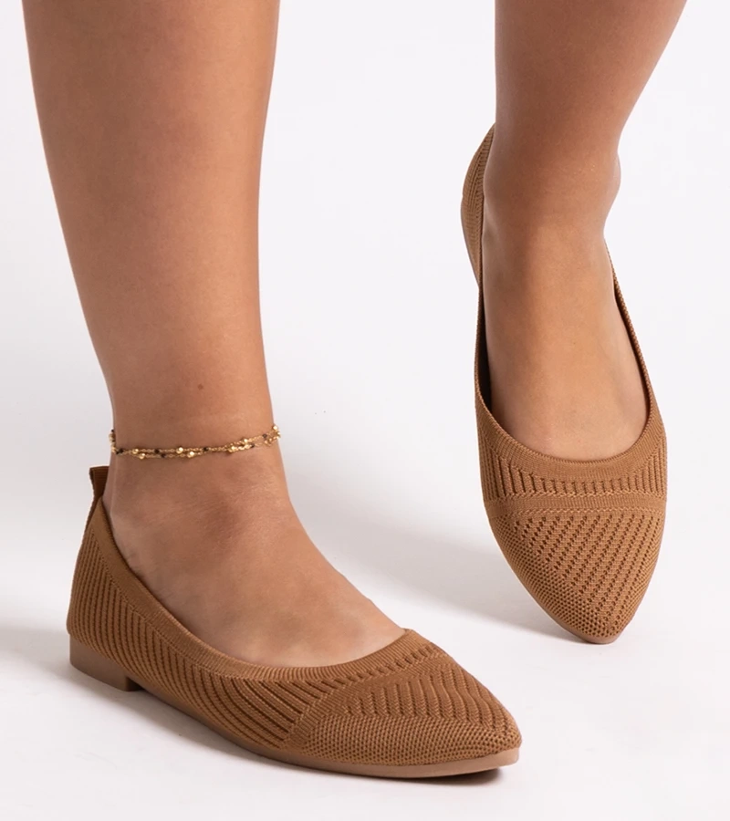 Balerini caramel din material caramel Wendana