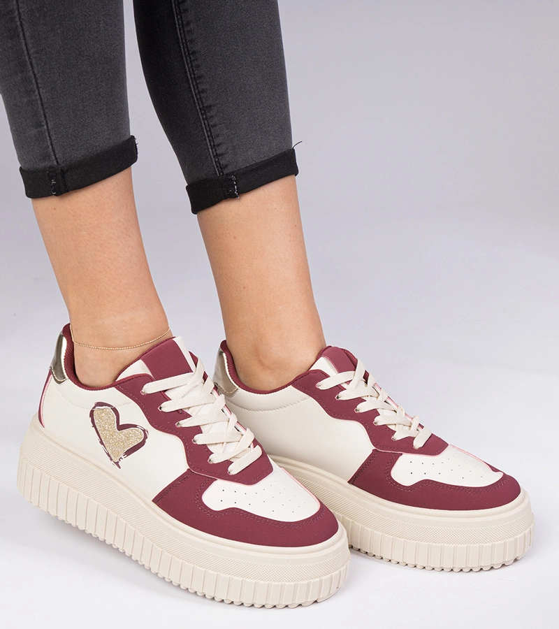Adidași bordo de damă cu inimioară sclipitoare Laira