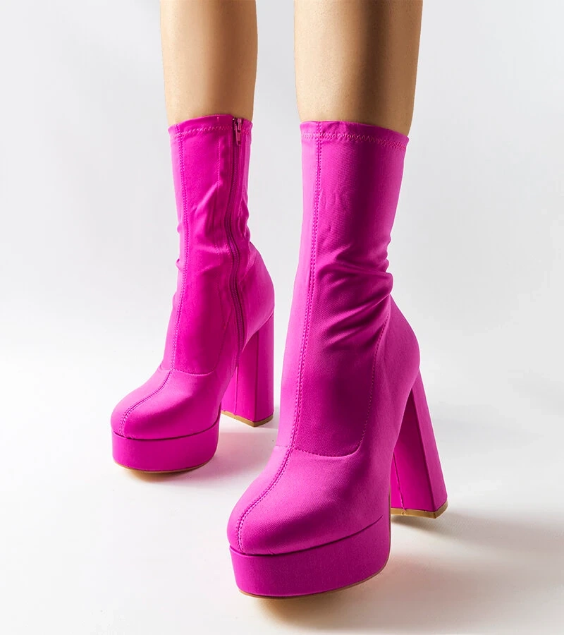 Cizme din satin roz cu toc stiletto solid Glus