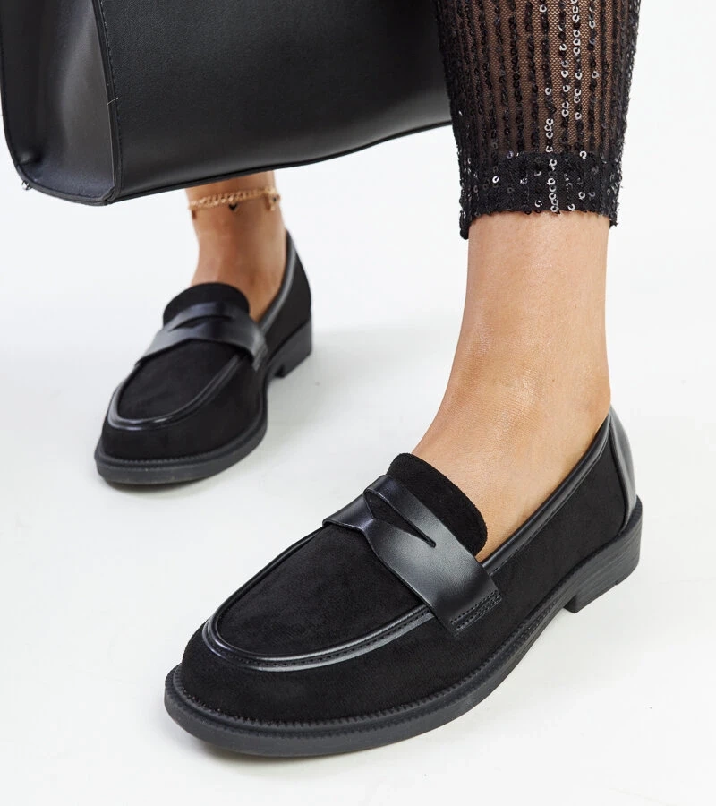 Mocasini de daim negri Floretta