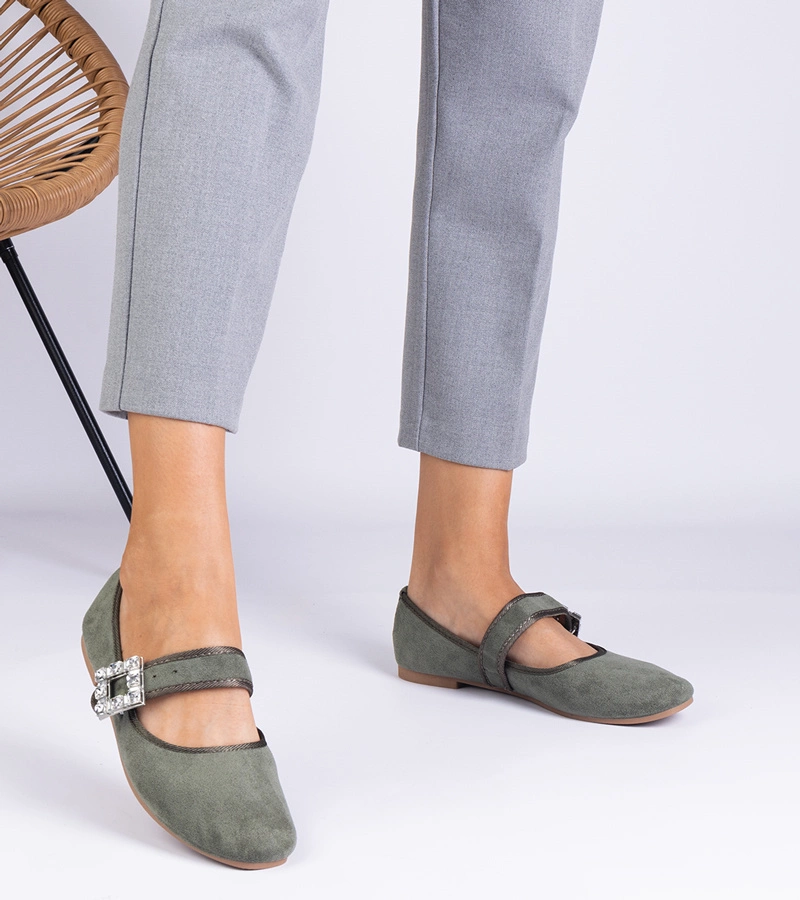 Balerini verzi decorați cu cataramă cu cristale Demetra