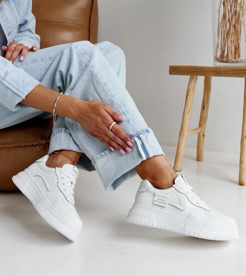 Sneakers de piele albi cu talpa groasă Aria