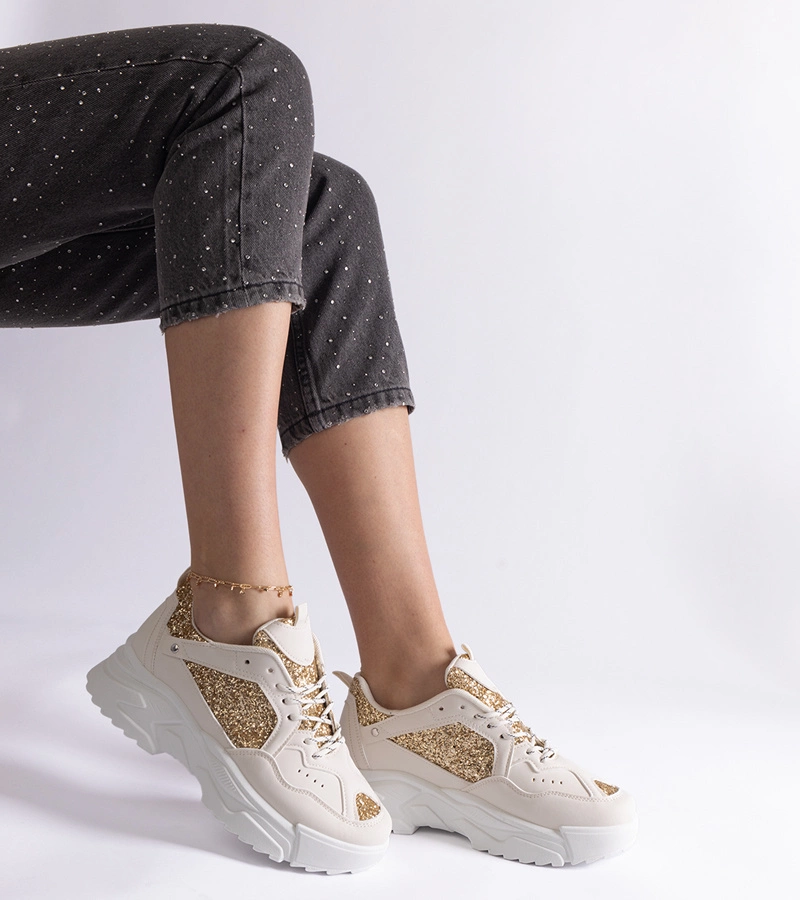 Adidași bej pentru femei cu inserții sclipitoare Caraballo