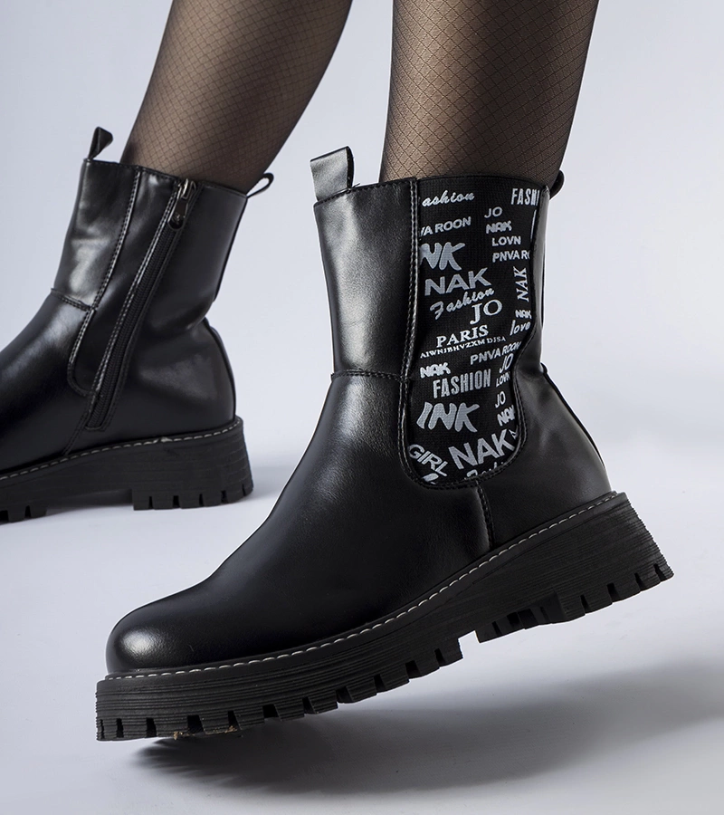 Botine negre călduroase cu inscripții Barbena