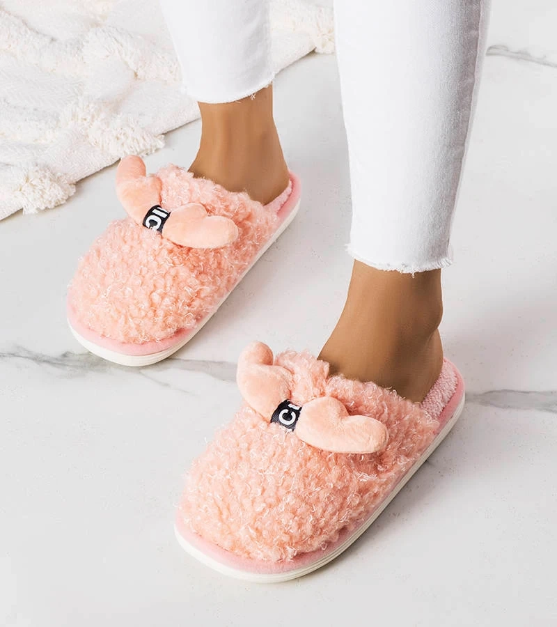 Papuci roz din blană artificială Rosny