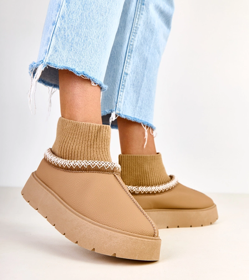 Cizme de zăpadă maro cu guler tip șosetă Melary