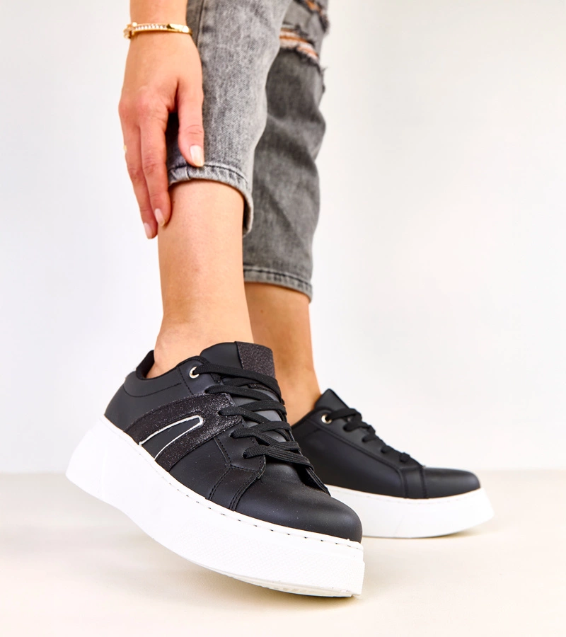 Adidași negri pe platformă cu accent sclipitor Jeromi