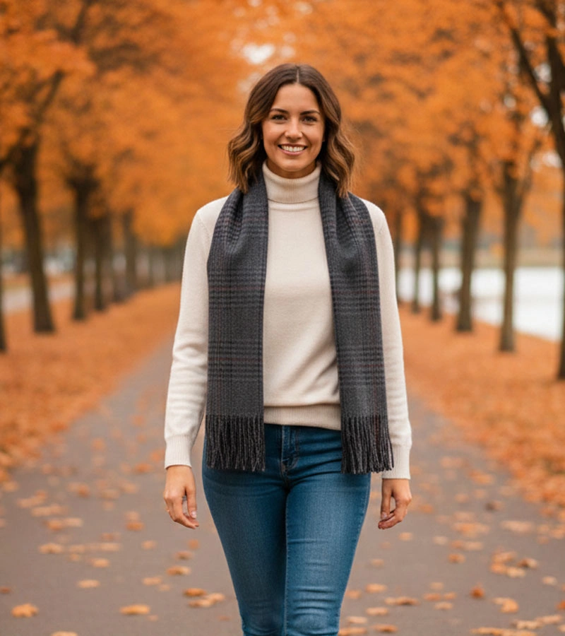 Șal pentru femei cu carouri gri de Pirouet