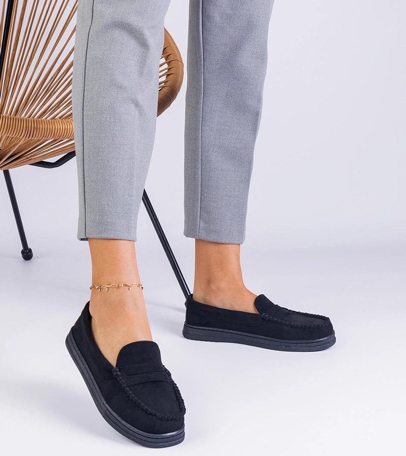 Mocasini negri de damă din piele ecologică Sevilia