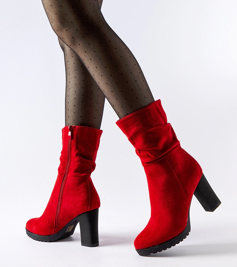 Botine roșii căptușite cu toc Vigilio