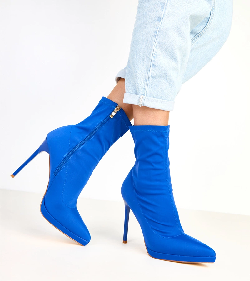 Botine din satin albastru cu toc înalt Taylah