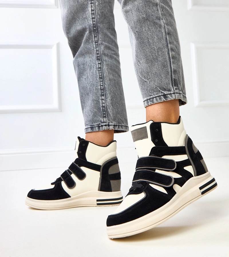 Adidași înalți alb-negru cu platformă ascunsă Ashni