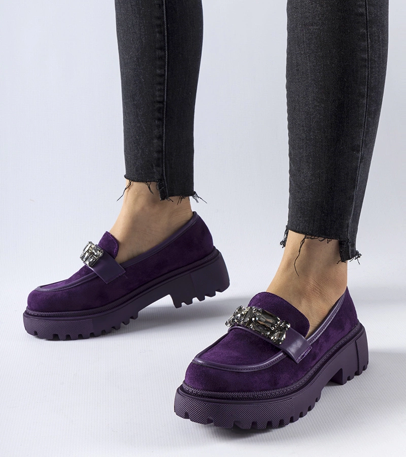 Mocasini mov decorați cu zirconii Urbano