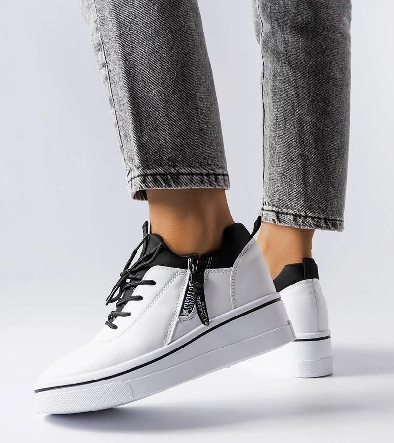 Adidași cu tocuri joase Mathieu albi