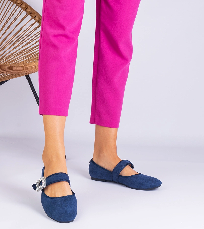 Balerini bleumarin decorați cu cataramă și cristale Demetra