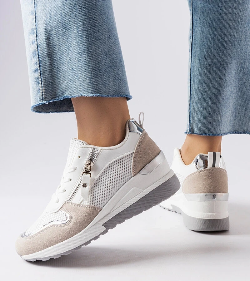 Adidași Fastello albi pe tocuri