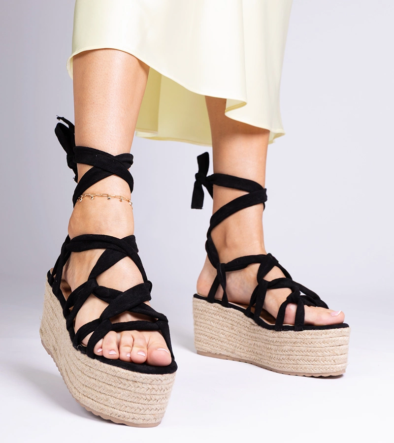 Sandale negre espadrile pe platformă înaltă Narita