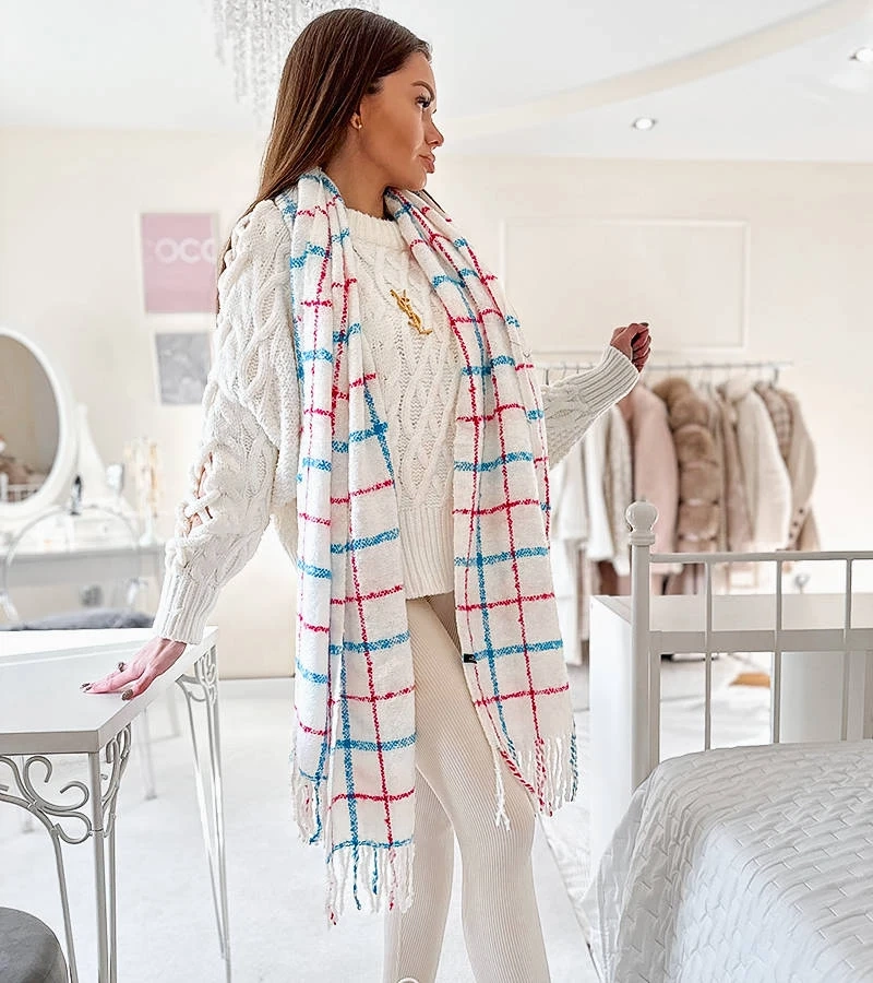 Șal alb cu carouri Rachael