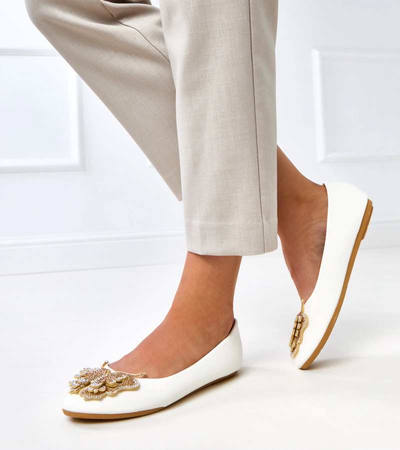 Balerini albi cu fluture decorativ Gruca