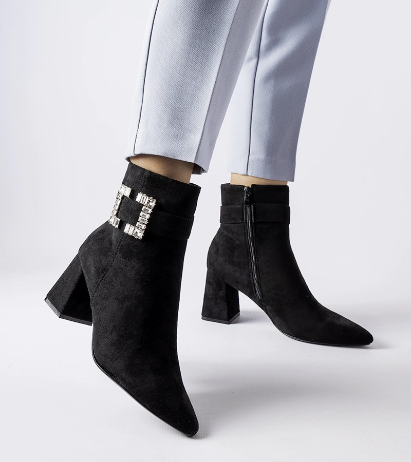 Cizme stiletto negre cu zirconii Alfero