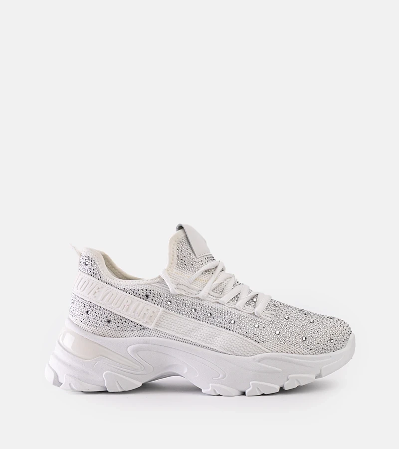 Sneakers strălucitori albi pe talpă masivă Senai