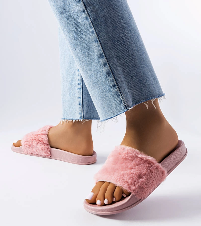 Șlapi roz cu blană Raffaele