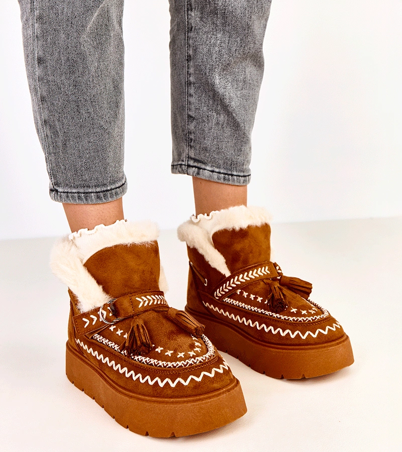 Cizme de zăpadă maro pe platformă cu franjuri Maurisa