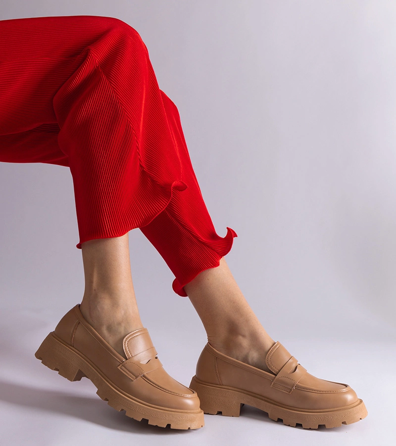 Mocasini bej închis pentru femei din piele ecologică Violanda