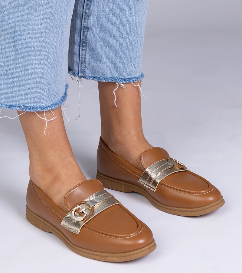 Mocasini maro din piele ecologică cu strasuri Berita