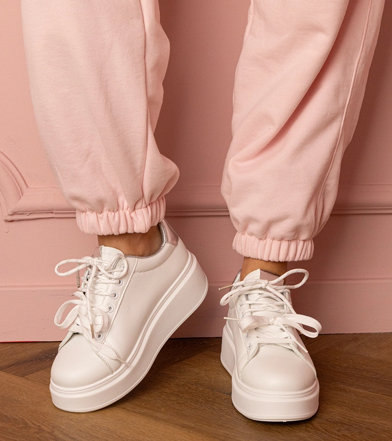 Adidași sport albi-argintii pe platformă Kler