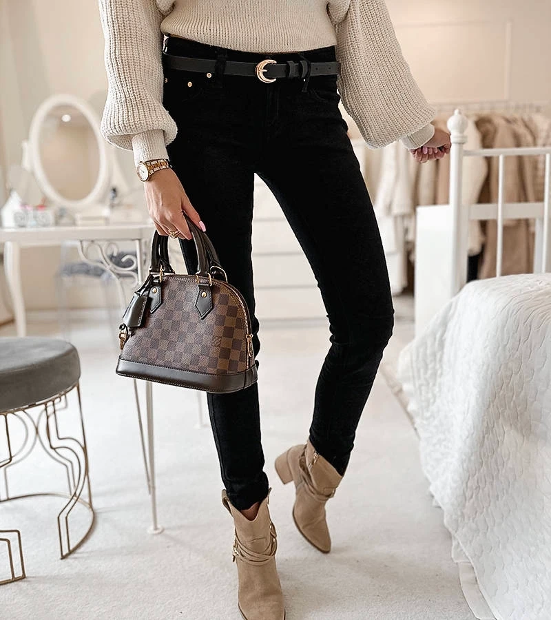 Pantaloni negri din material textil cu curea Sylvain