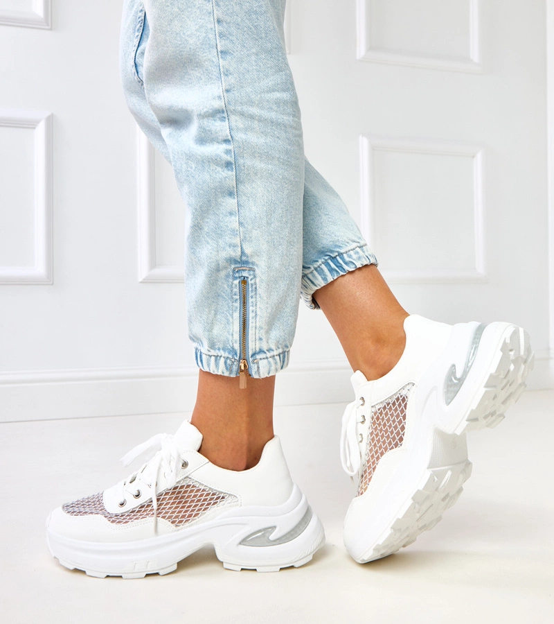 Adidași albi pe platformă cu pietre Inga