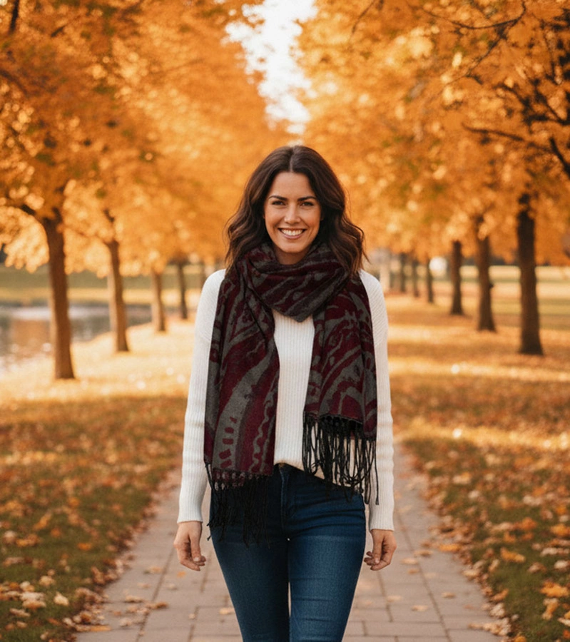 Şal floral gri-bordo Colonie