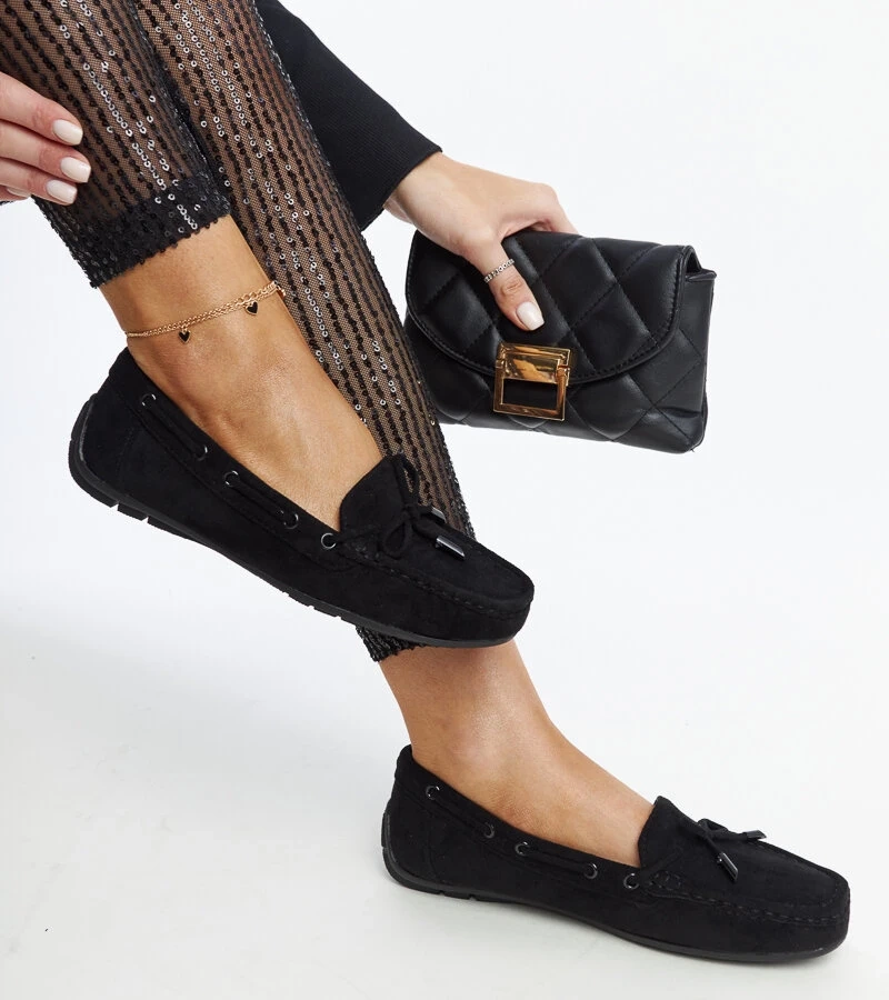 Mocasini negri cu fundă Hayam