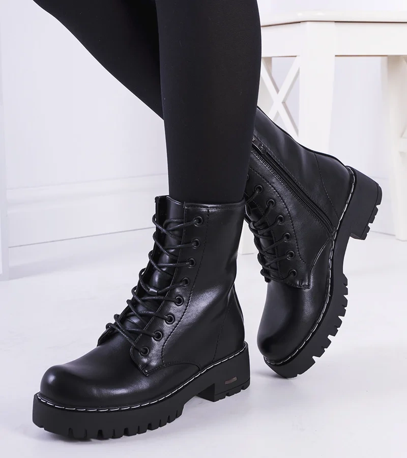 Cizme negre cu fir alb Rebeca