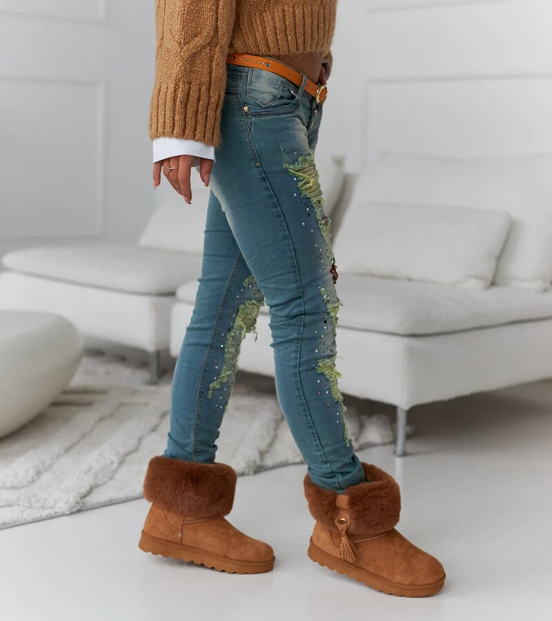 Pantaloni slim cu talie înaltă din denim Eglantine B1729 BLUE/GREEN