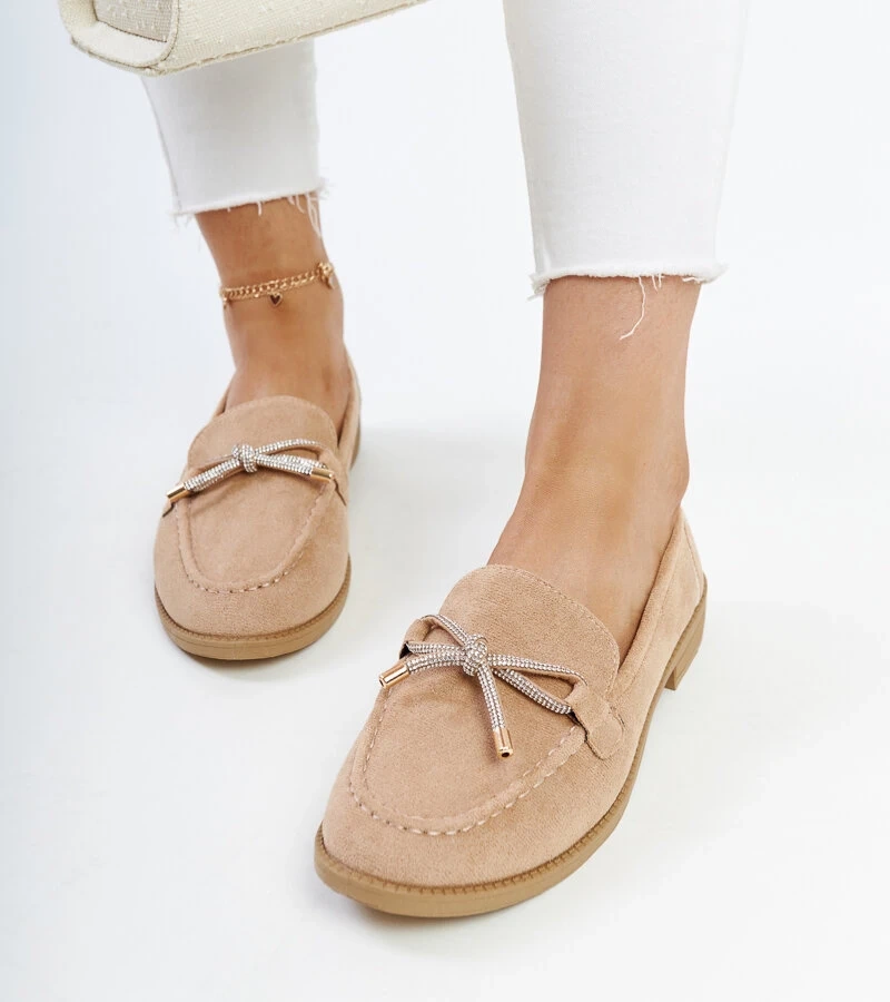 Mocasini bej cu fundă decorativă Endike