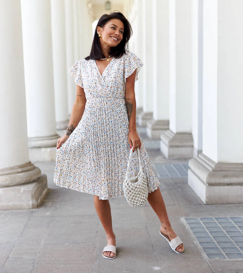 Rochie albă plisată cu flori de Viminale