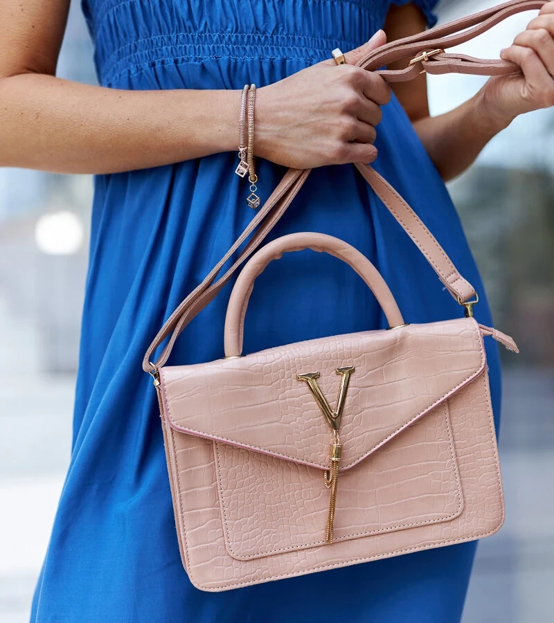 Geantă de umăr cu motiv de piele de crocodil Barsa