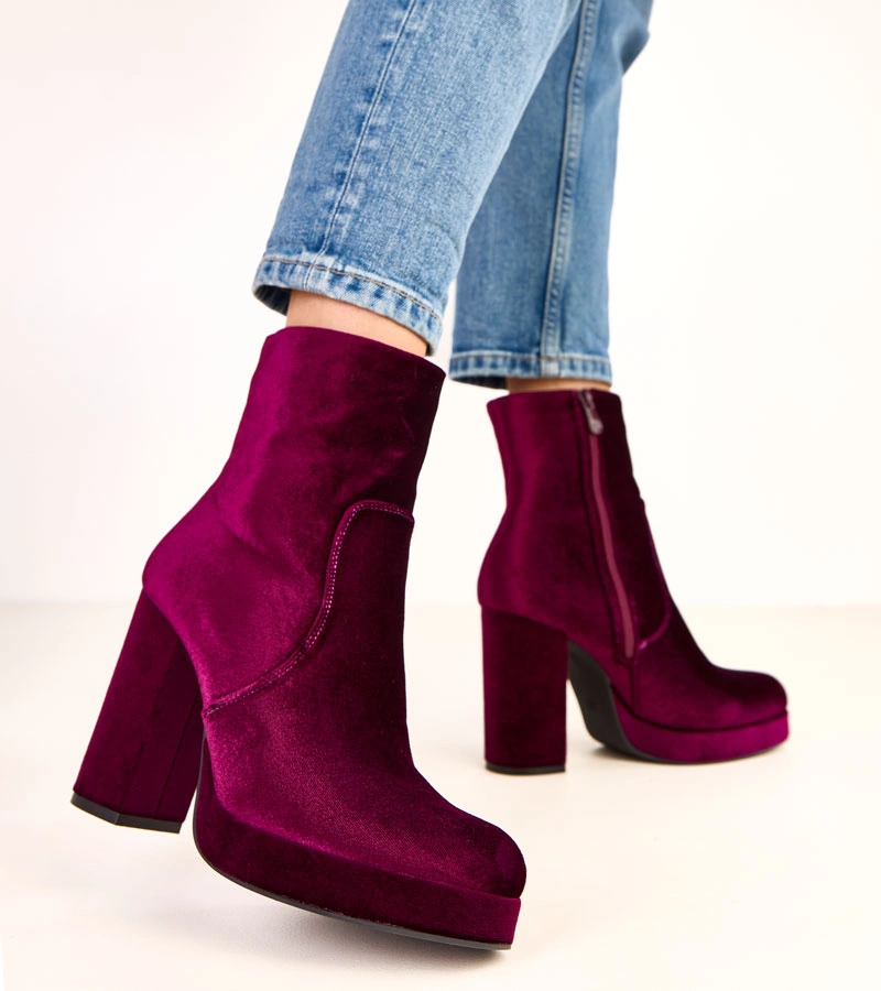 Botine violet cu toc gros lucios Asanda