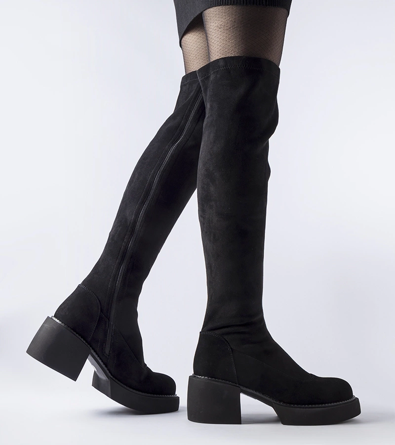 Cizme lungi negre calduroase din piele ecologica Maurizio