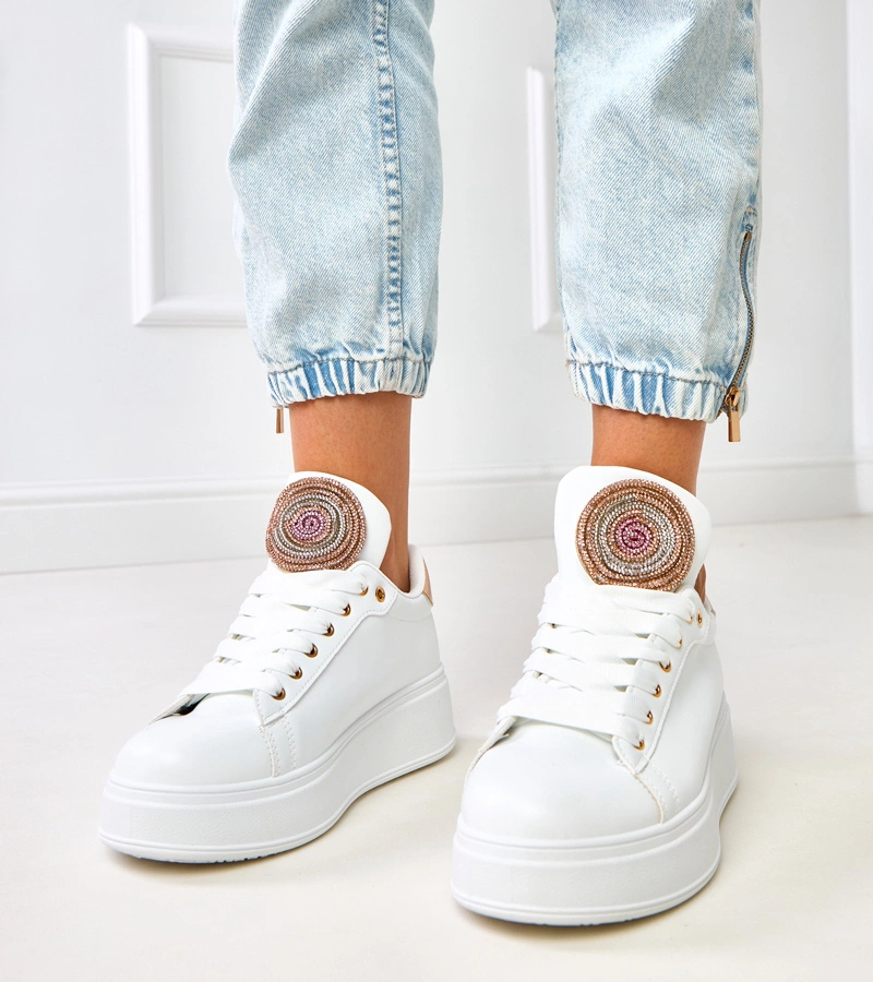 Adidași albi pe platformă cu inserție aurie Bethany