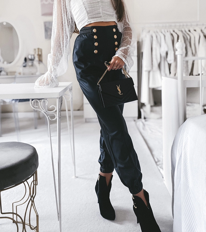 Pantaloni negri din piele ecologică Cravone