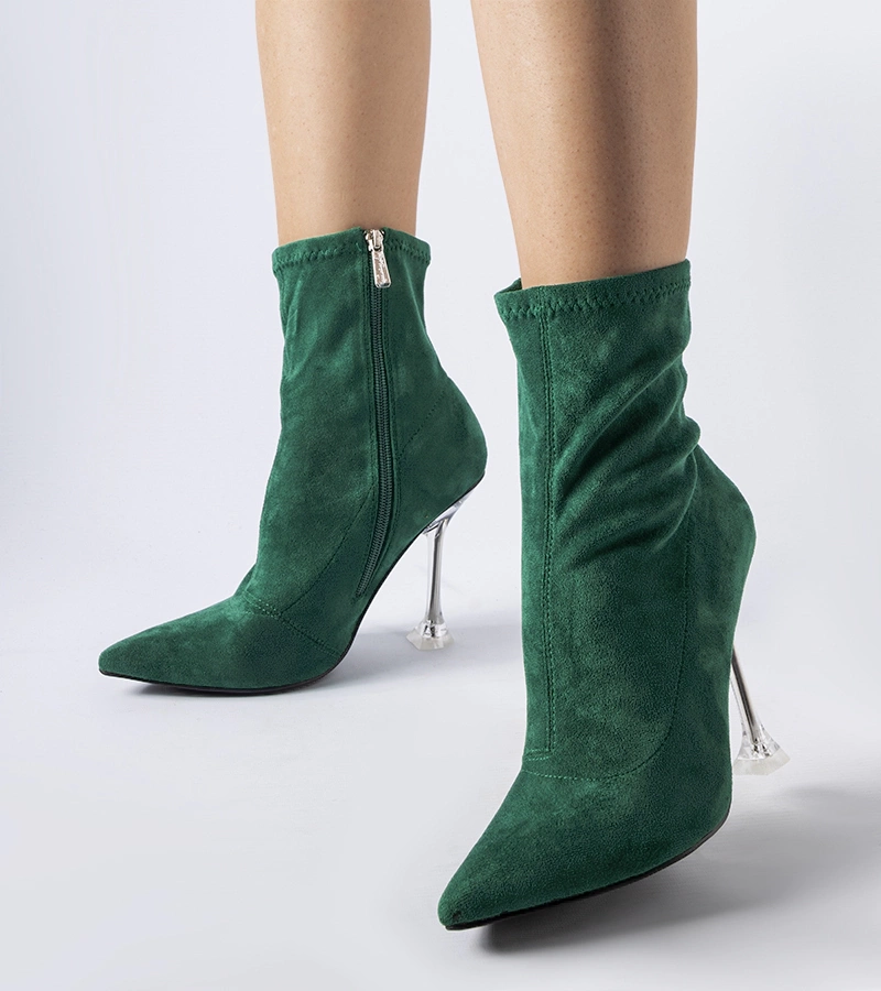 Botine verzi cu toc decorativ Ferguson