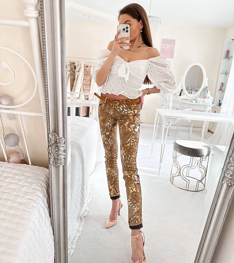 Pantaloni bej în panteră aurie Lévesque